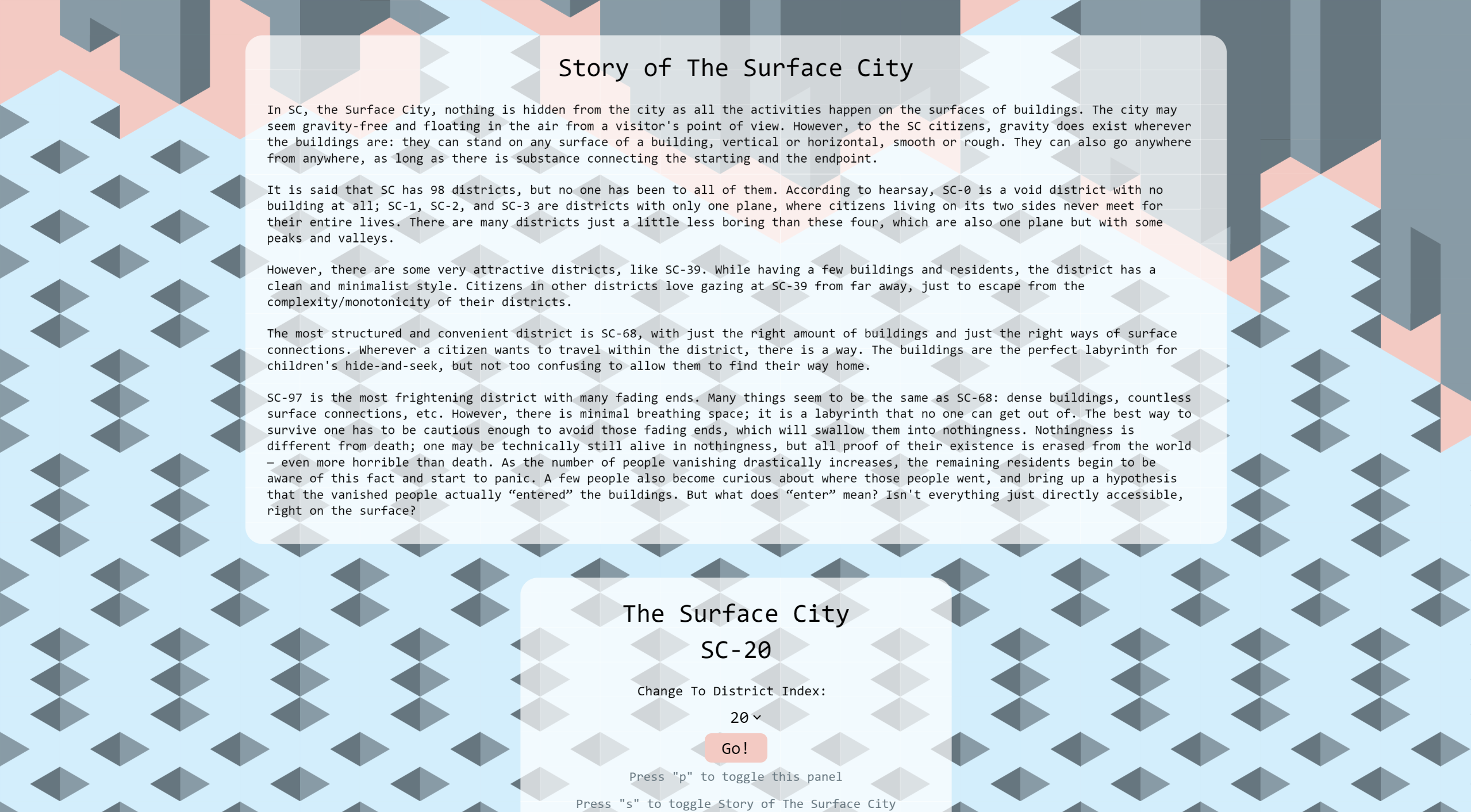 Screenshot of The Surface City project web interface.